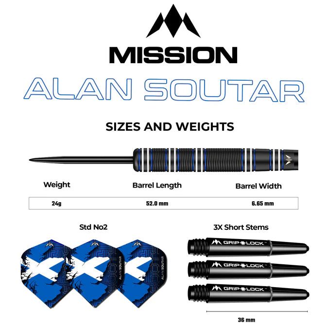 Mission Alan Soutar Soots Black Titanium Darts 90% Tungsten  Steel Tip Dart Set