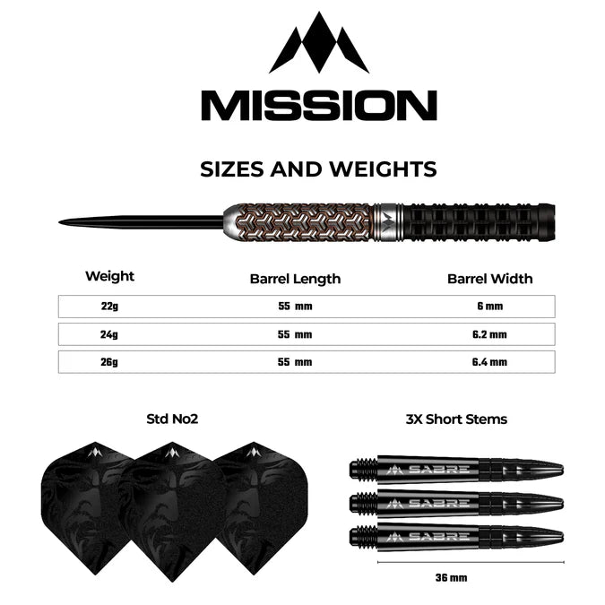 Mission Archon Black & Bronze PVD 97.5% Tungsten Steel Tip Dart Set