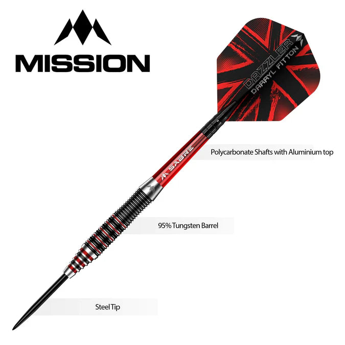 Mission Darryl Fitton Electro Black & Red 95% Tungsten Steel Tip Dart Set