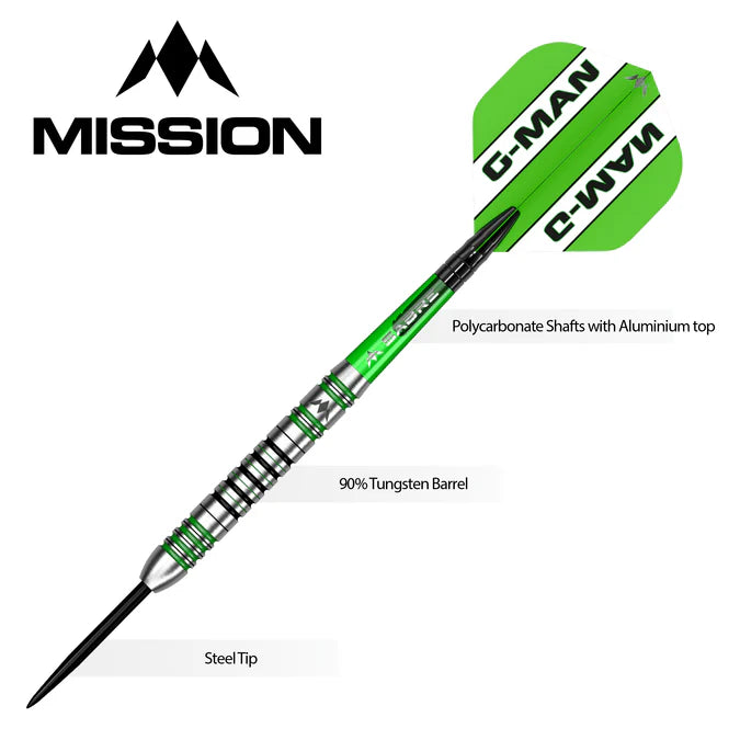 Mission Graham Hall Black & Green 90% Tungsten Steel Tip Dart Set