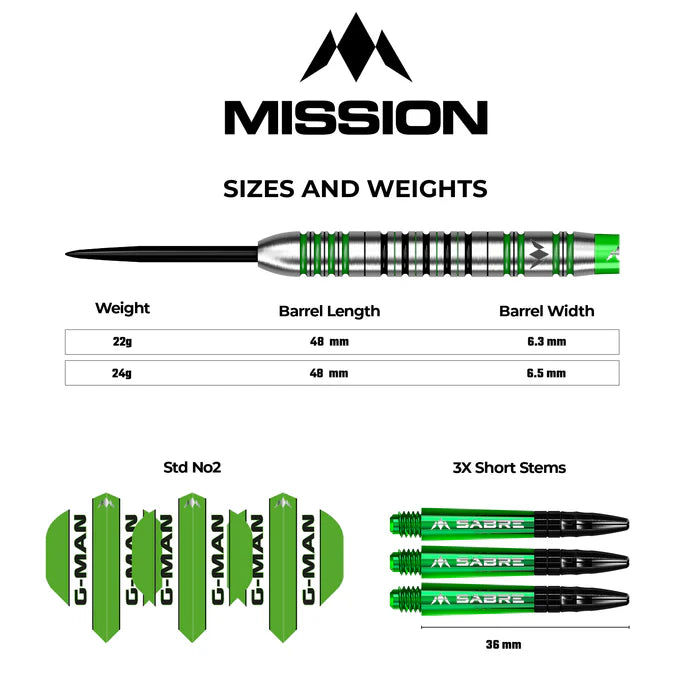 Mission Graham Hall Black & Green 90% Tungsten Steel Tip Dart Set