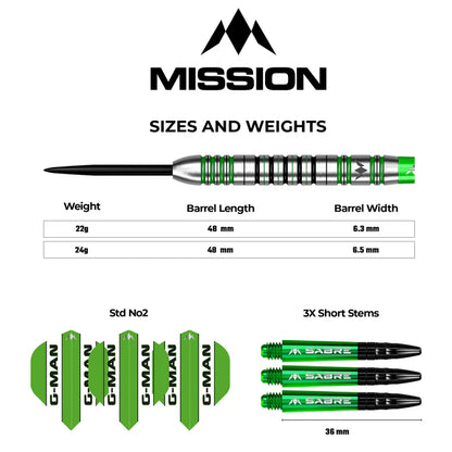 Mission Graham Hall Black & Green 90% Tungsten Steel Tip Dart Set