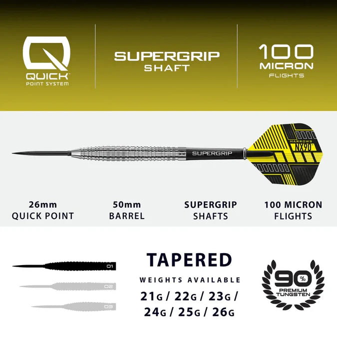 Harrows NX90 Tapered 90% Tungsten Quick Point Steel Tip Dart Set