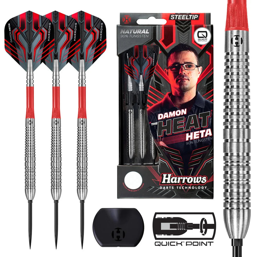 Harrows Damon Heta Natural 90% Tungsten Quick Point Steel Tip Dart Set