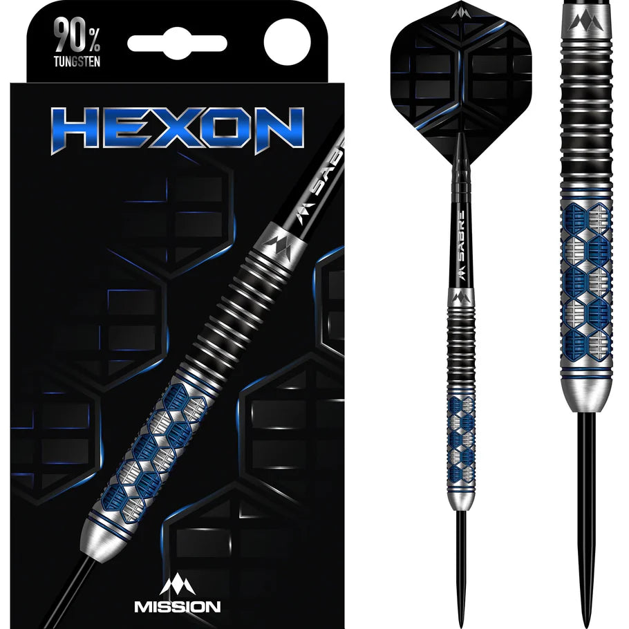Mission Hexon Blue PVD 90% Tungsten Steel Tip Dart Set