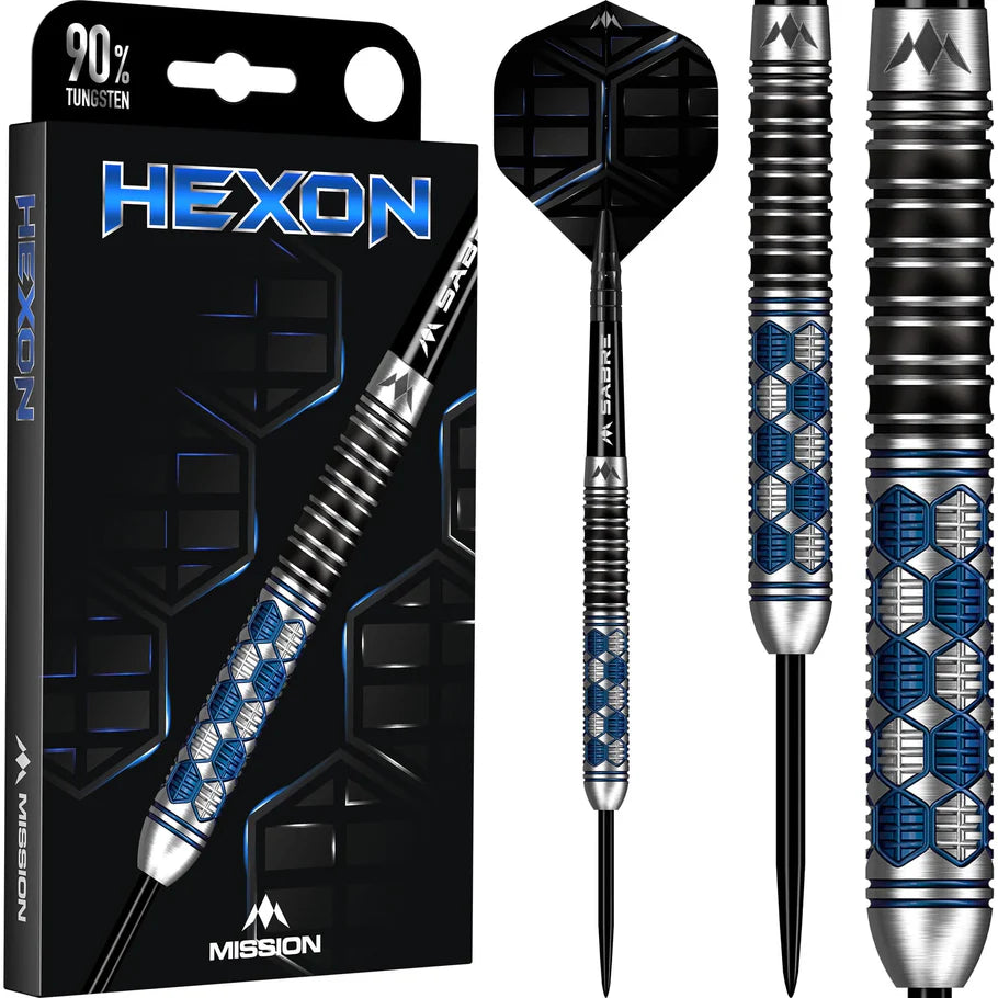 Mission Hexon Blue PVD 90% Tungsten Steel Tip Dart Set