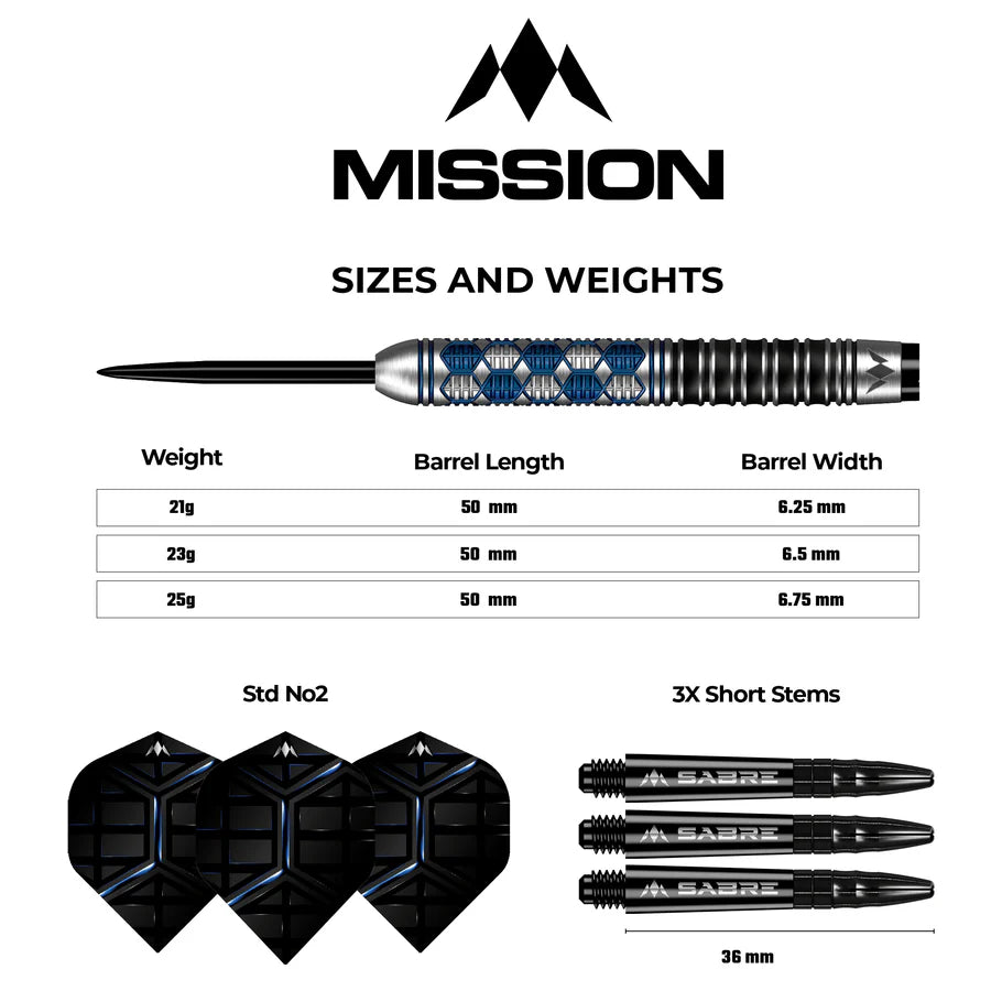 Mission Hexon Blue PVD 90% Tungsten Steel Tip Dart Set
