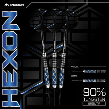 Mission Hexon Blue PVD 90% Tungsten Steel Tip Dart Set