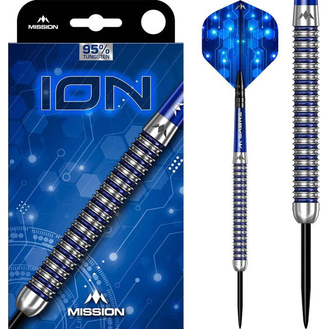 Mission ION Blue & Silver 95% Tungsten Steel Tip Dart Set