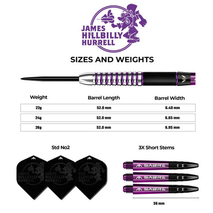 Mission James Hurrell Hillbilly Black & Purple 90% Tungsten Steel Tip Dart Set