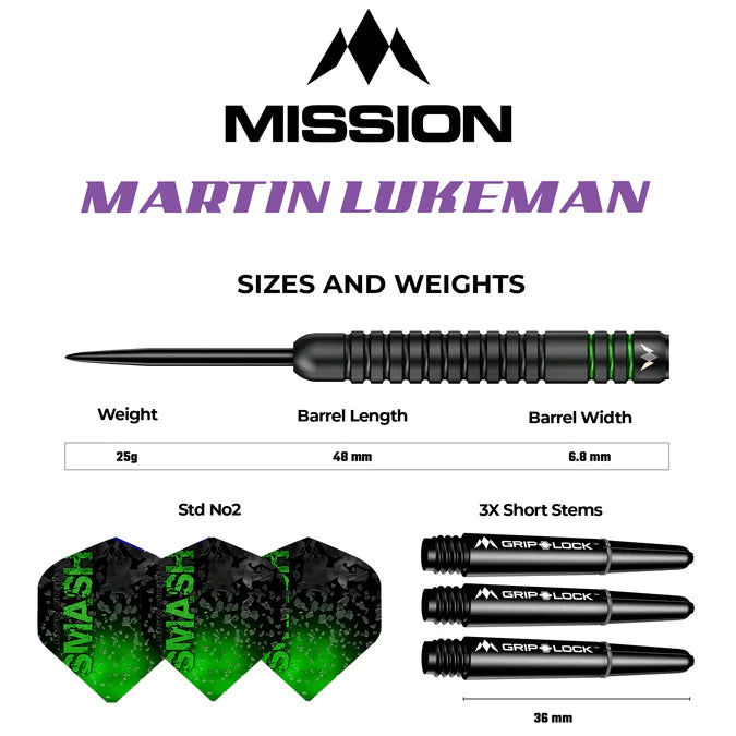 Mission Martin Lukeman Smash Black Titanium 90% Tungsten Steel Tip Dart Set