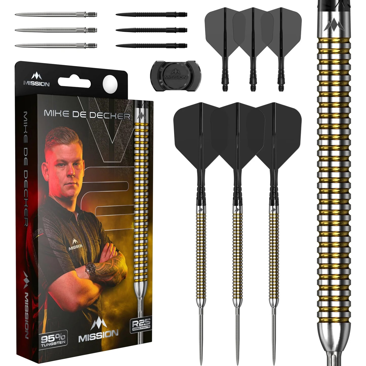 Mission Mike De Decker V2 Silver & Gold R2.5 95% Tungsten Steel Tip Dart Set