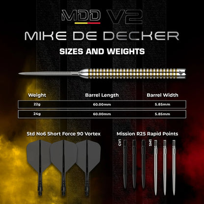 Mission Mike De Decker V2 Silver & Gold R2.5 95% Tungsten Steel Tip Dart Set