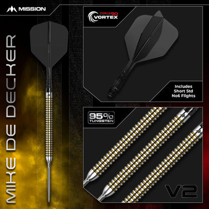 Mission Mike De Decker V2 Silver & Gold R2.5 95% Tungsten Steel Tip Dart Set