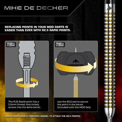 Mission Mike De Decker V2 Silver & Gold R2.5 95% Tungsten Steel Tip Dart Set