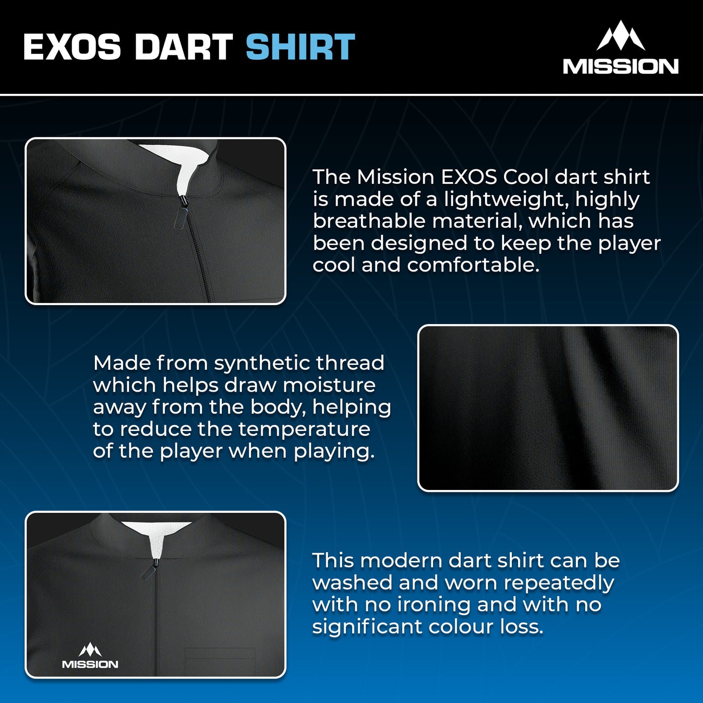 Mission EXOS Cool Collarless Black Dart Shirt