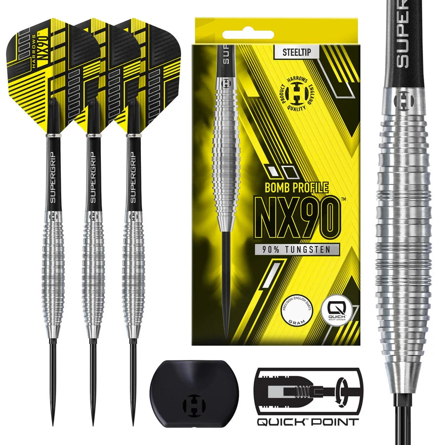 Harrows NX90 Bomb 90% Tungsten Quick Point Steel Tip Dart Set