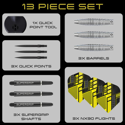 Harrows NX90 Bomb 90% Tungsten Quick Point Steel Tip Dart Set