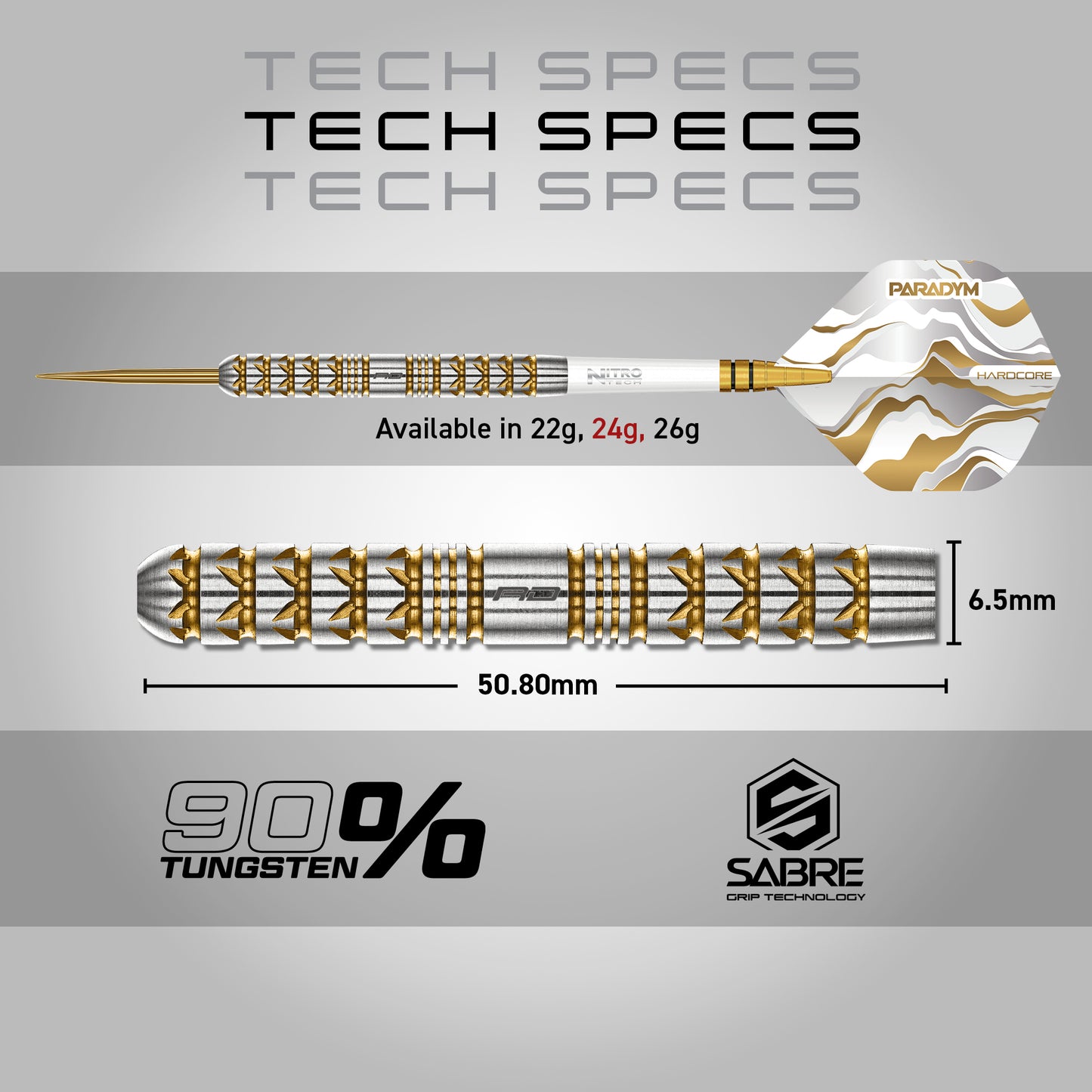 Red Dragon Paradym Gold Parallel 90% Tungsten Steel Tip Dart Set