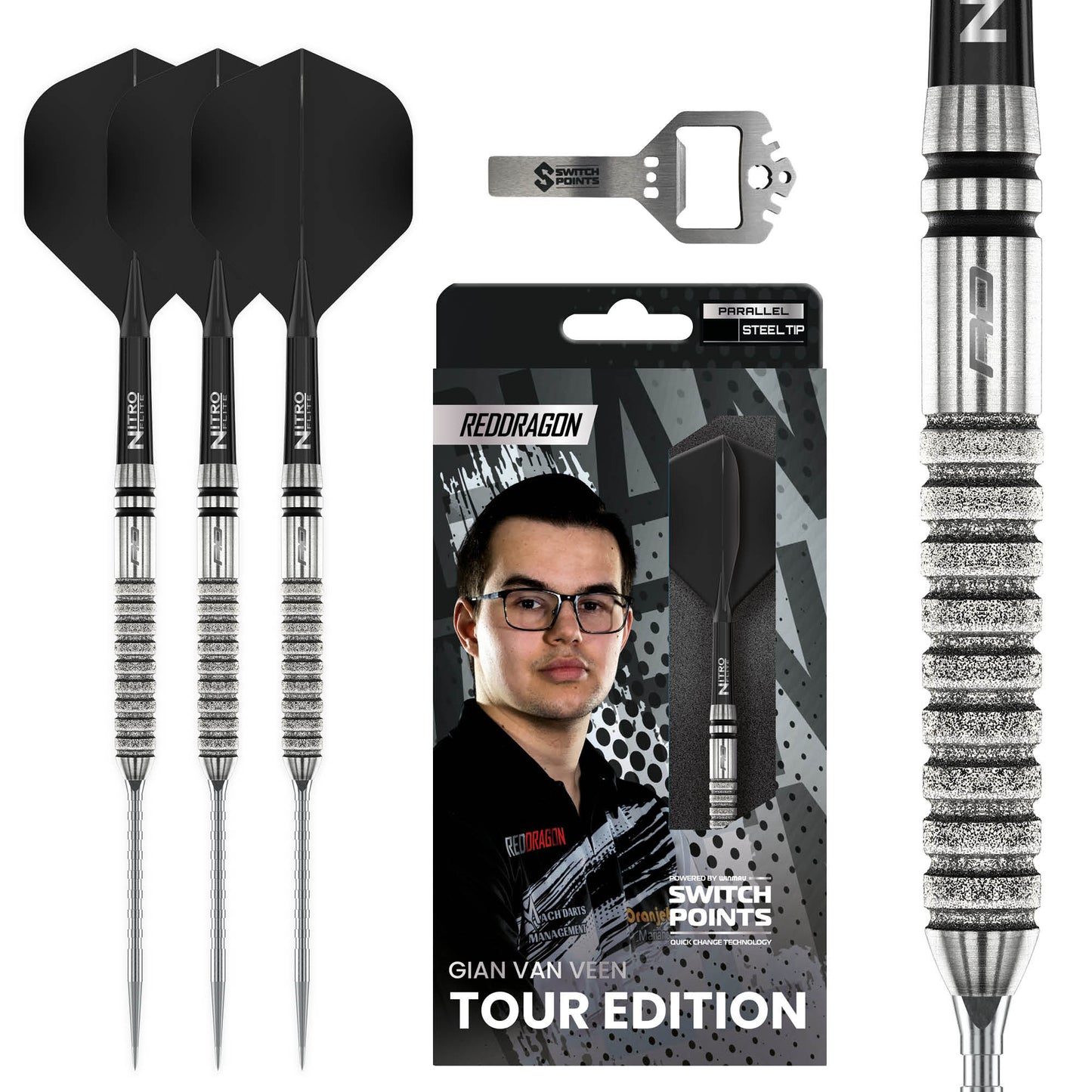 Red Dragon Gian Van Veen Tour Switch Point Steel Tip Dart Set