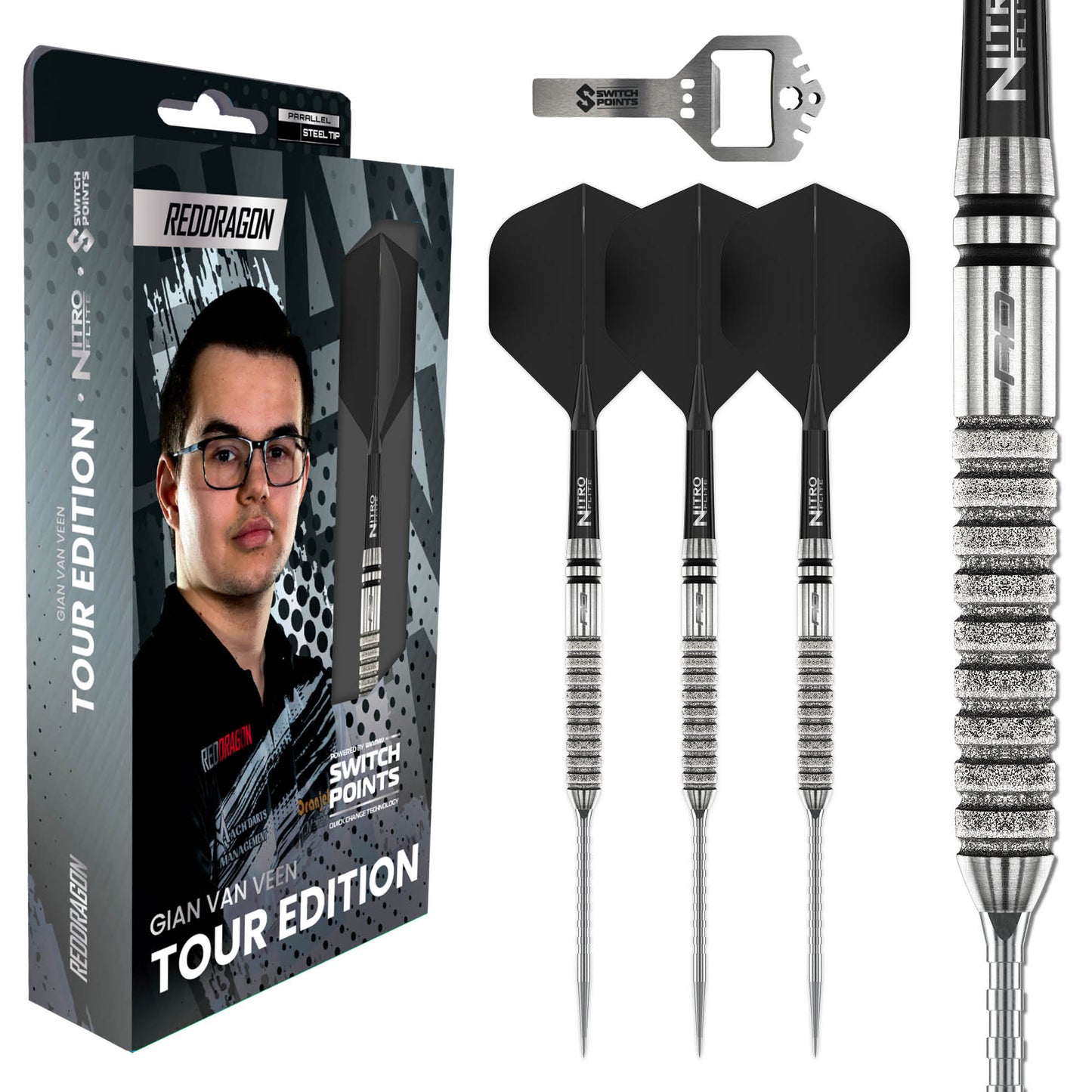 Red Dragon Gian Van Veen Tour Switch Point Steel Tip Dart Set
