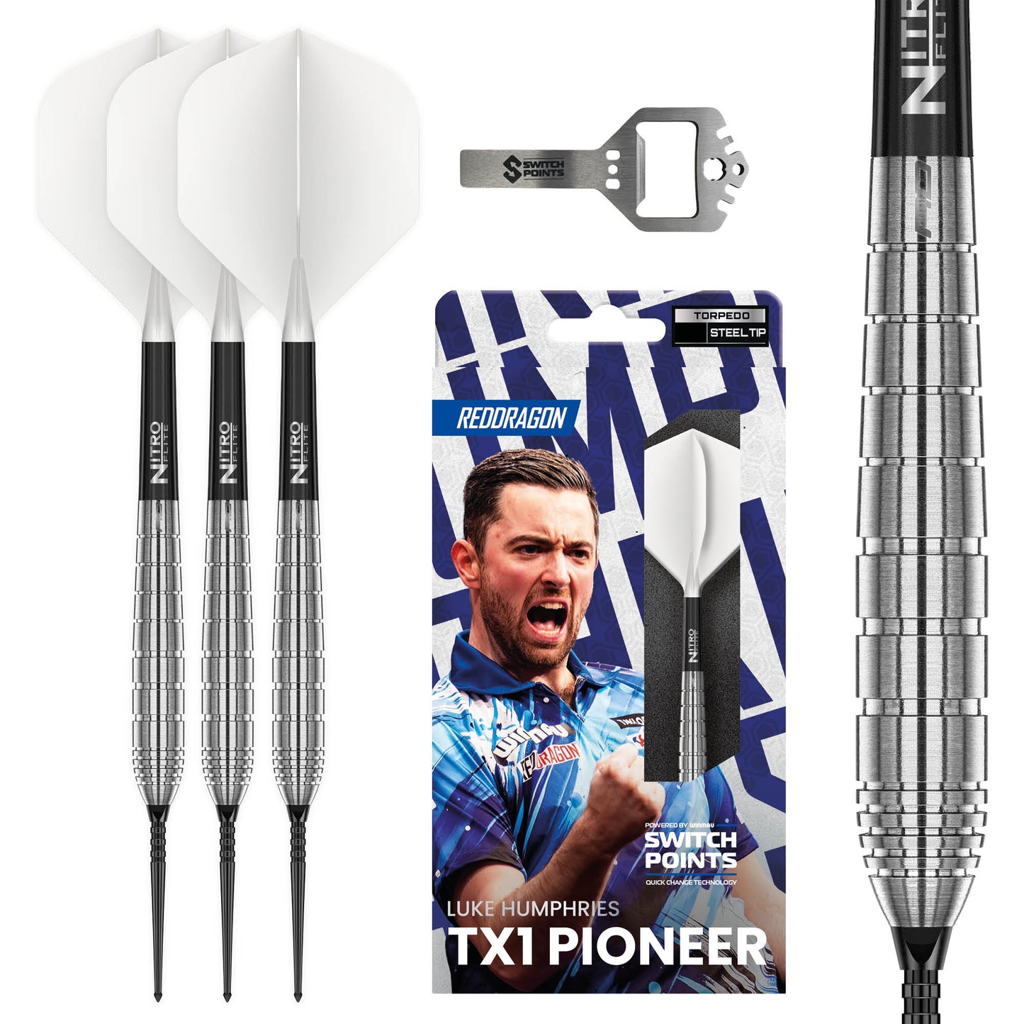 Red Dragon Luke Humphries TX1 Switch Point Steel Tip Dart Set