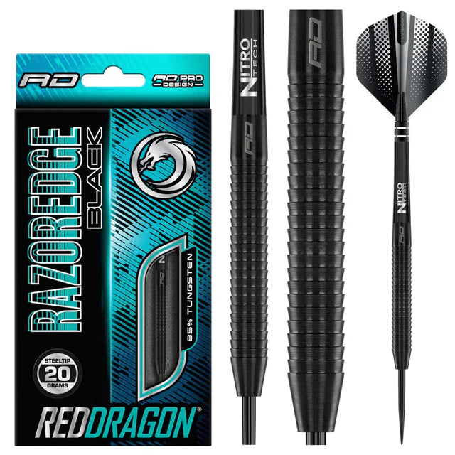 Red Dragon Razor Edge Black 85% Tungsten Steel Tip Dart Set