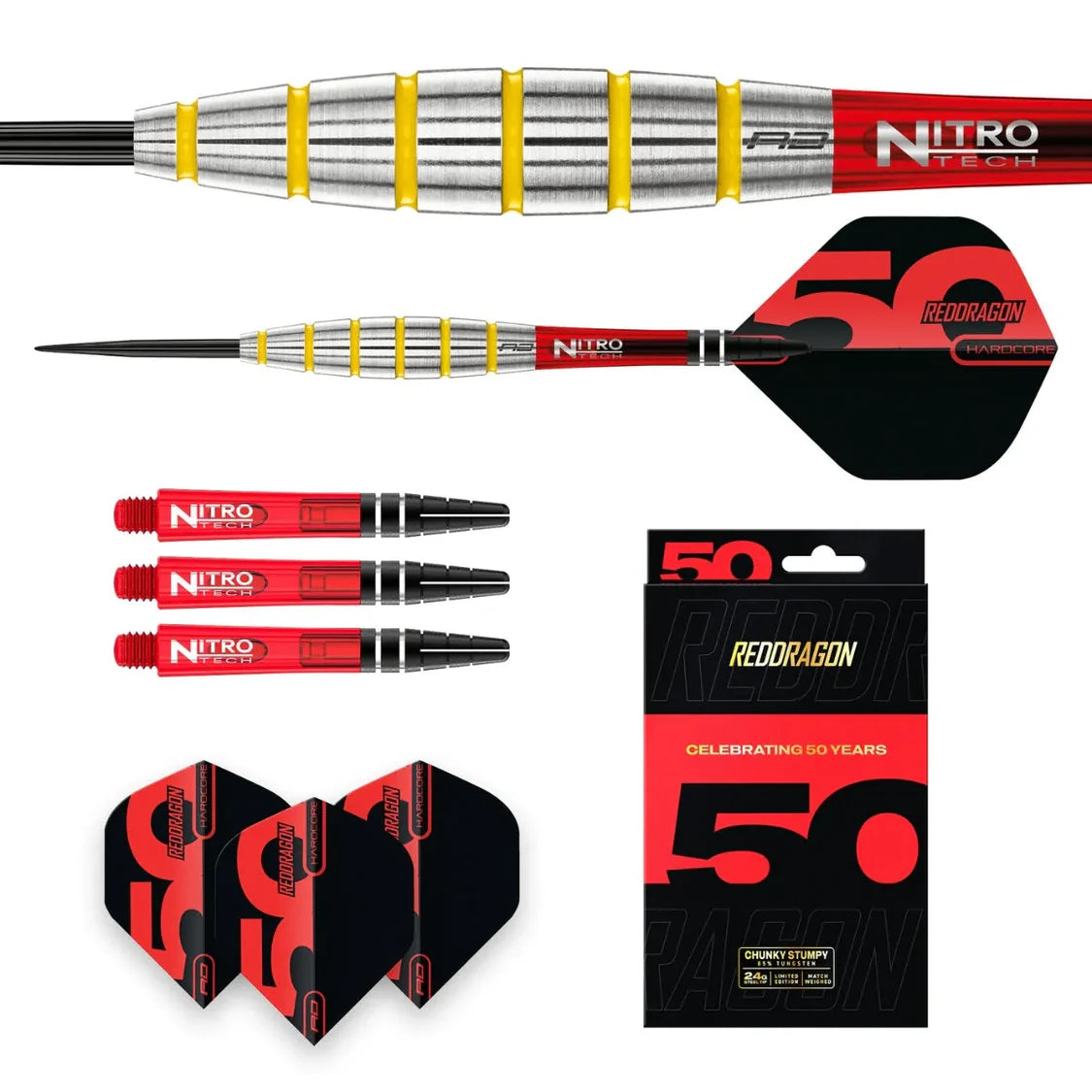 Red Dragon 50 Anniversary Chunky Stumpy 3 85% Tungsten Steel Tip Dart Set