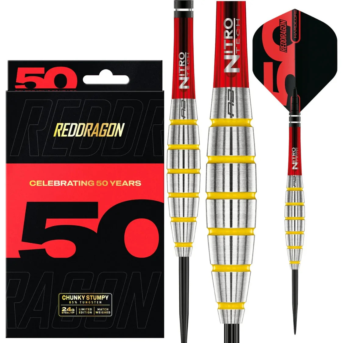 Red Dragon 50 Anniversary Chunky Stumpy 3 85% Tungsten Steel Tip Dart Set
