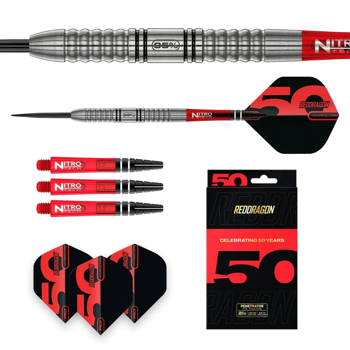 Red Dragon 50 Anniversary Penetrator 1 95% Tungsten Steel Tip Dart Set