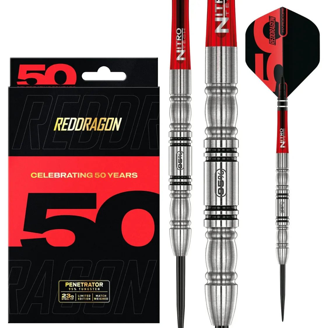 Red Dragon 50 Anniversary Penetrator 4 95% Tungsten Steel Tip Dart Set