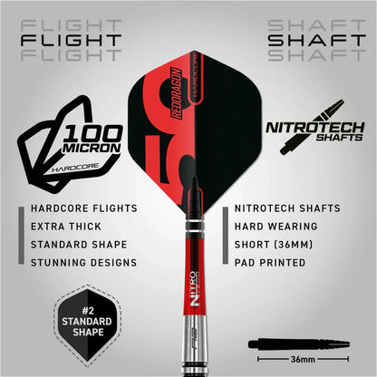 Red Dragon 50 Anniversary Flightmaster Torpedo 2 80% Tungsten Steel Tip Dart Set