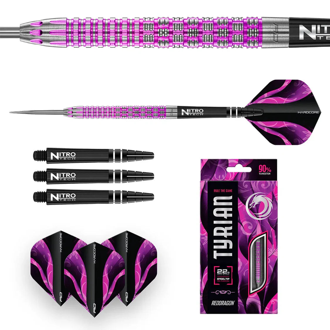 Red Dragon Tyrian 90% Tungsten Steel Tip Dart Set