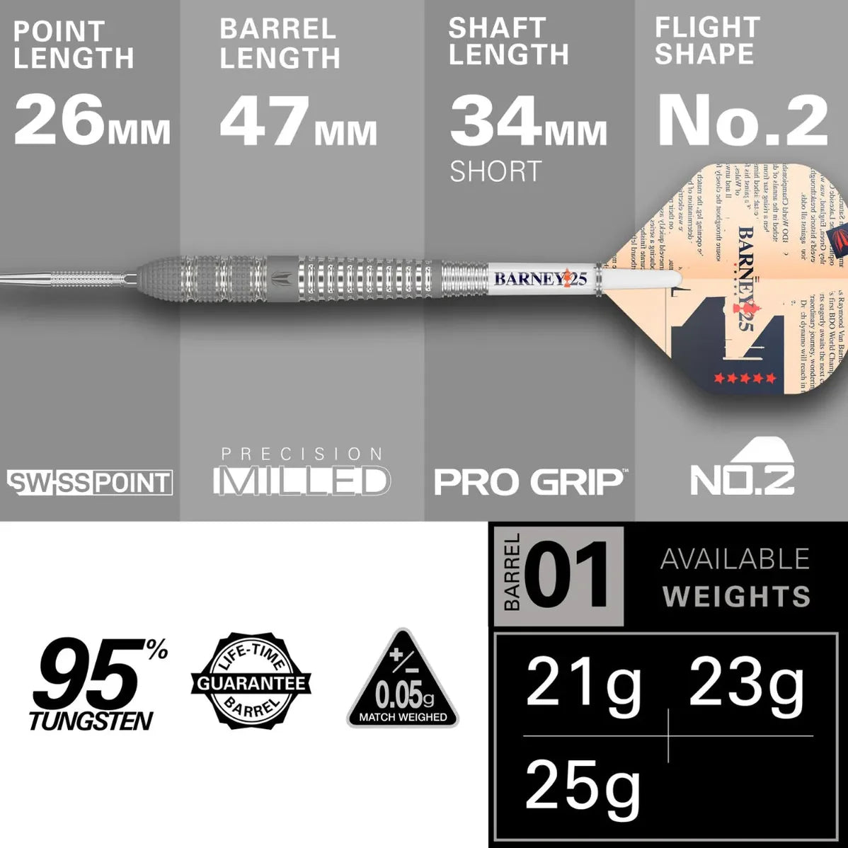 Target RVB Barney 25 95% Tungsten Swiss Point Steel Tip Dart Set