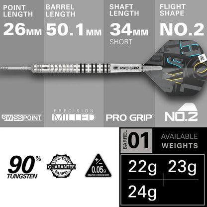 Target Chris Dobey G1 90% Tungsten Swiss Point Steel Tip Dart Set