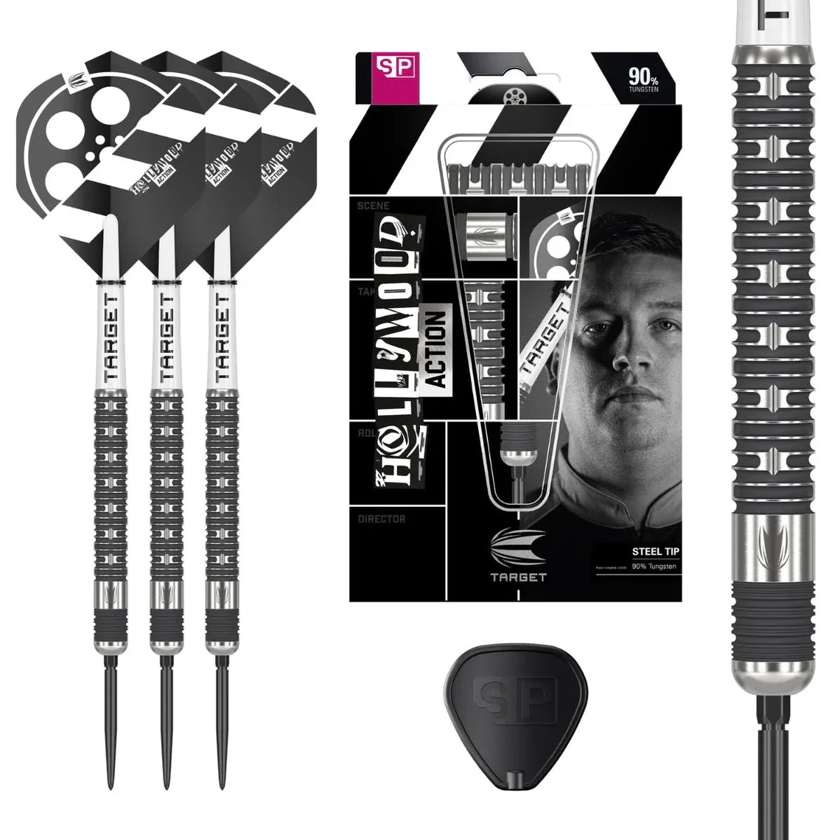 Target Chris Dobey Hollywood Action 90% Tungsten Swiss Point Steel Tip Dart Set