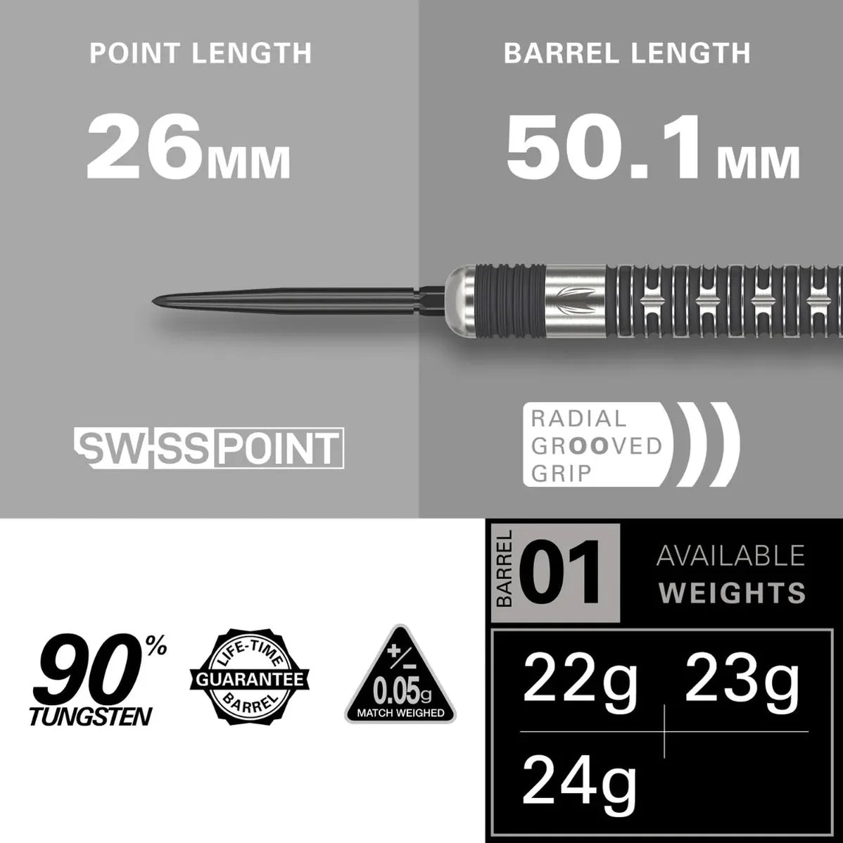 Target Chris Dobey Hollywood Action 90% Tungsten Swiss Point Steel Tip Dart Set