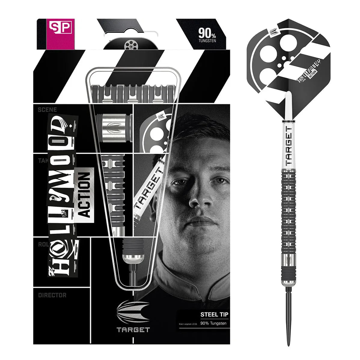 Target Chris Dobey Hollywood Action 90% Tungsten Swiss Point Steel Tip Dart Set