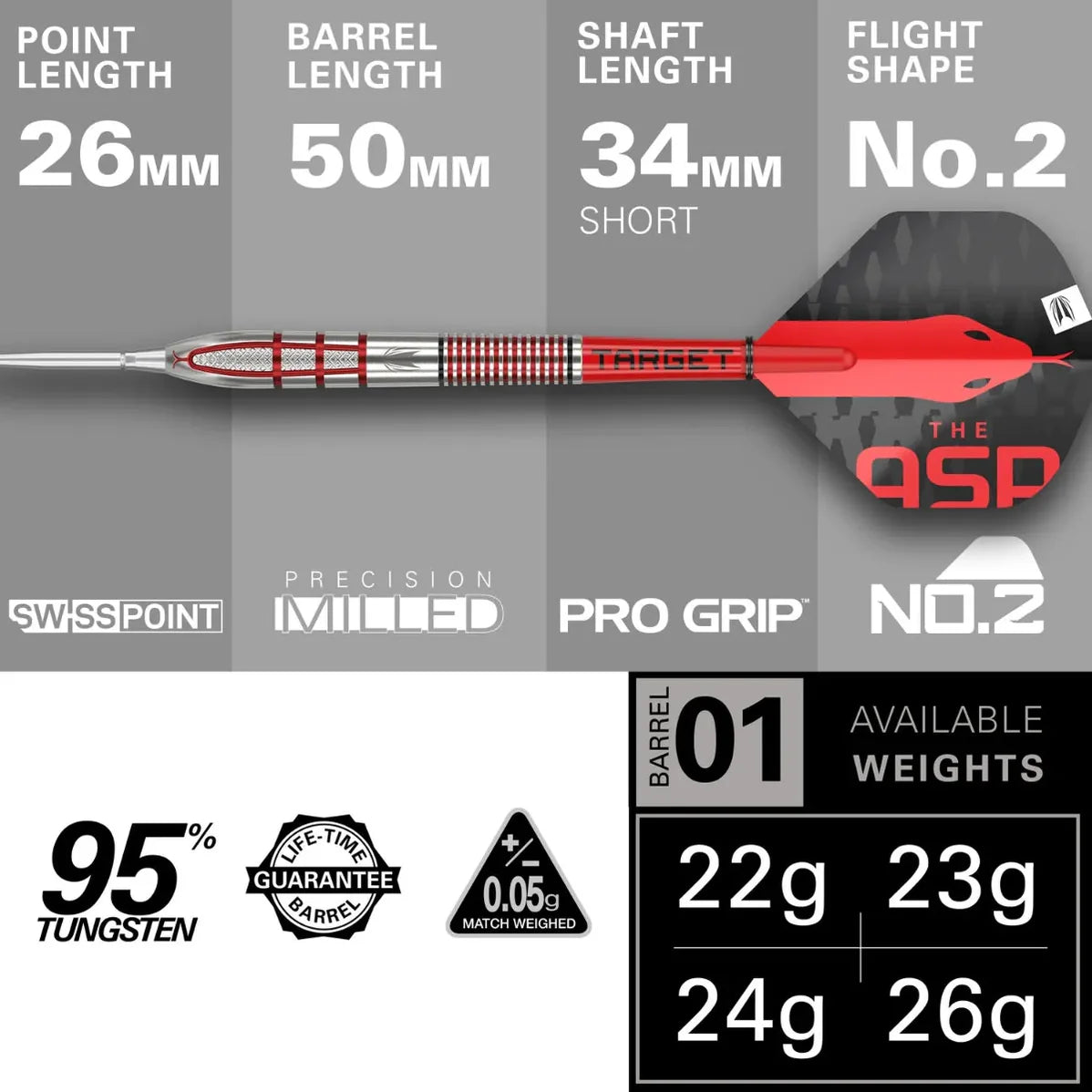 Target Nathan Aspinall G2 95% Tungsten Swiss Point Steel Tip Dart Set