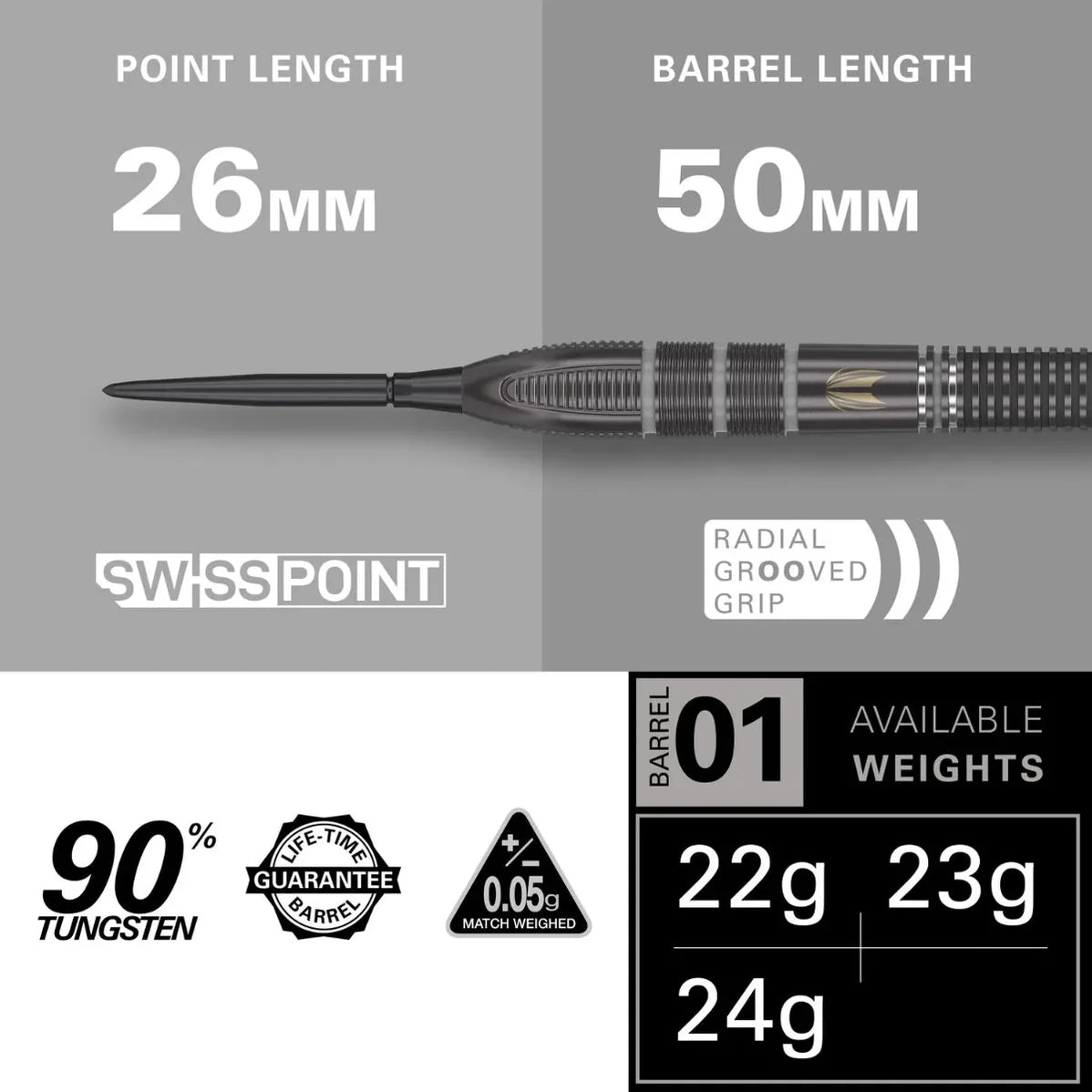 Target Nathan Aspinall x Echo 90% Tungsten Swiss Point Steel Tip Dart Set