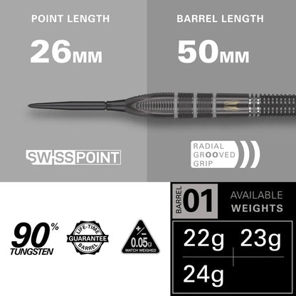 Target Nathan Aspinall x Echo 90% Tungsten Swiss Point Steel Tip Dart Set
