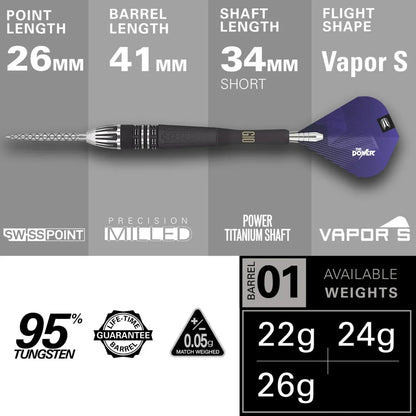 Target Phil Taylor Power 9Five G10 95% Tungsten Swiss Point Steel Tip Dart Set