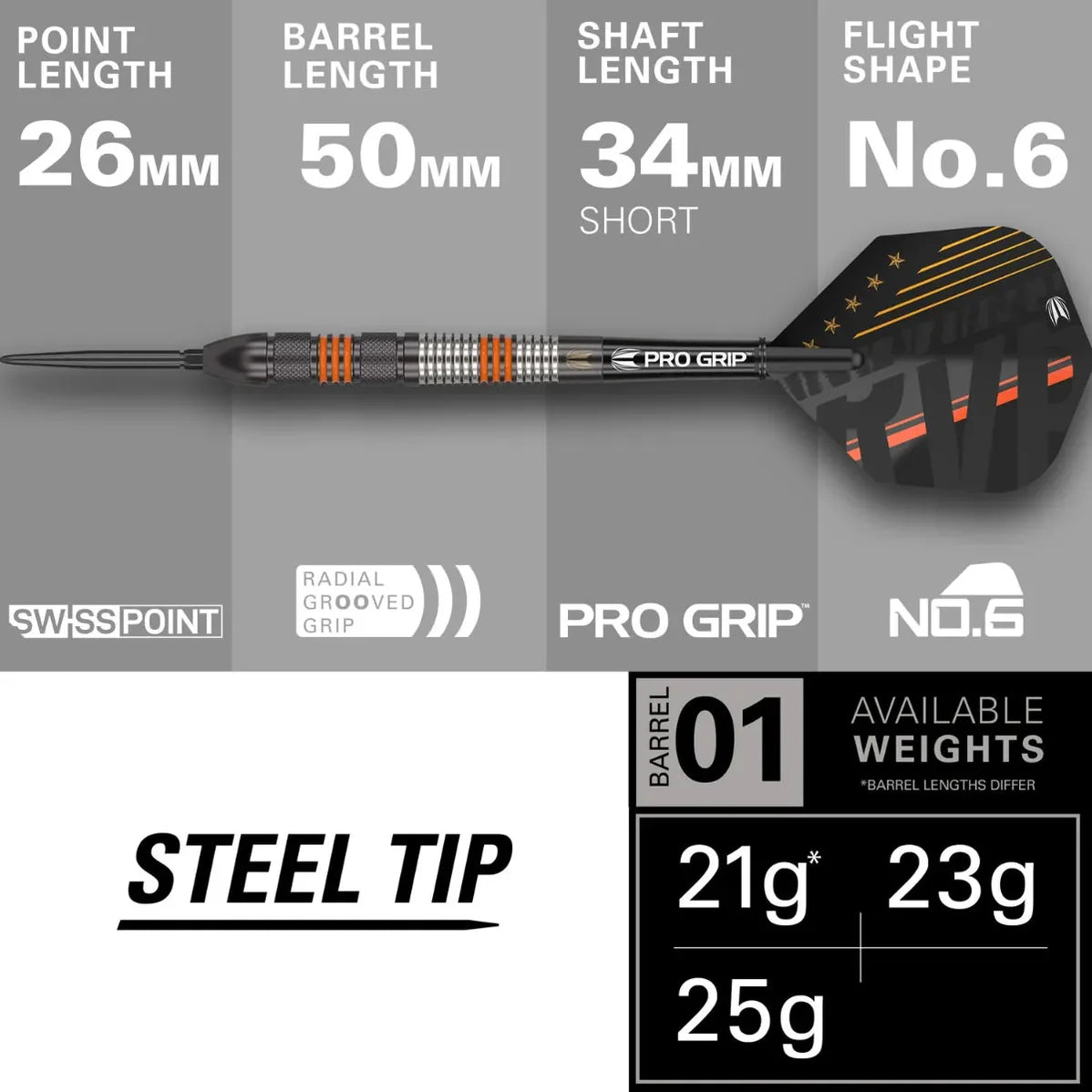 Target Raymond Van Barneveld 80% Tungsten Black Swiss Point Steel Tip Dart Set
