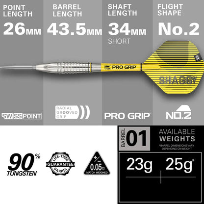 Target Scott Williams G1 90% Tungsten Swiss Point Steel Tip Dart Set