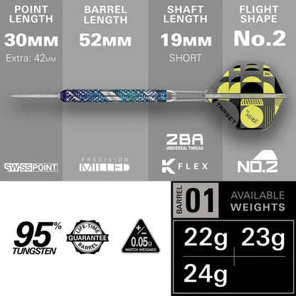 Target Luke Littler Edge 95% Tungsten Swiss Point Steel Tip Dart Set