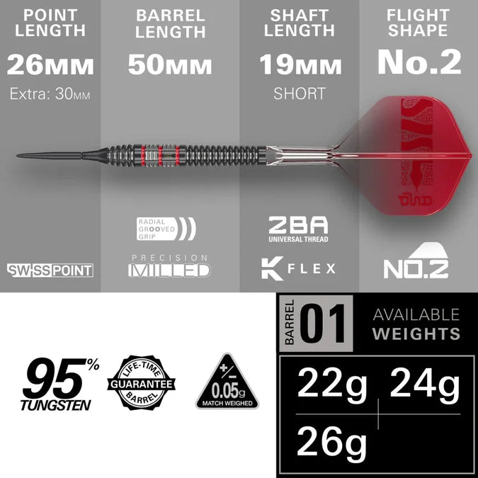 Target Nathan Aspinall 95K 95% Tungsten Swiss Point Steel Tip Dart Set