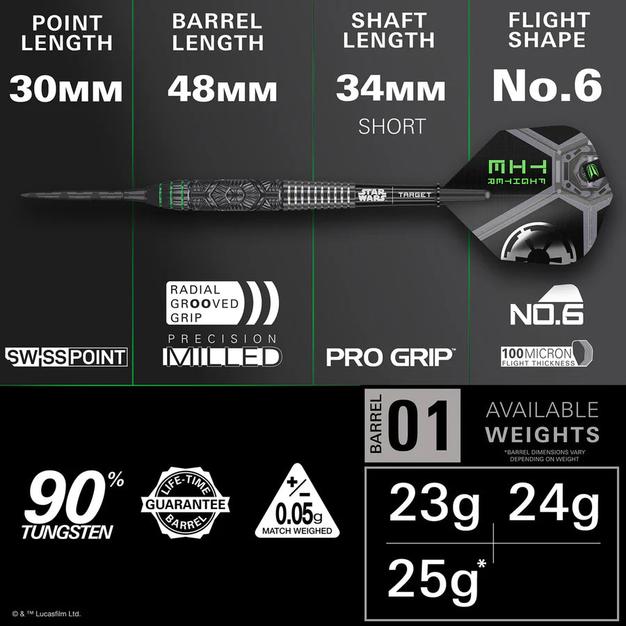 Target Star Wars Tie Fighter 90% Tungsten Swiss Point Steel Tip Dart Set