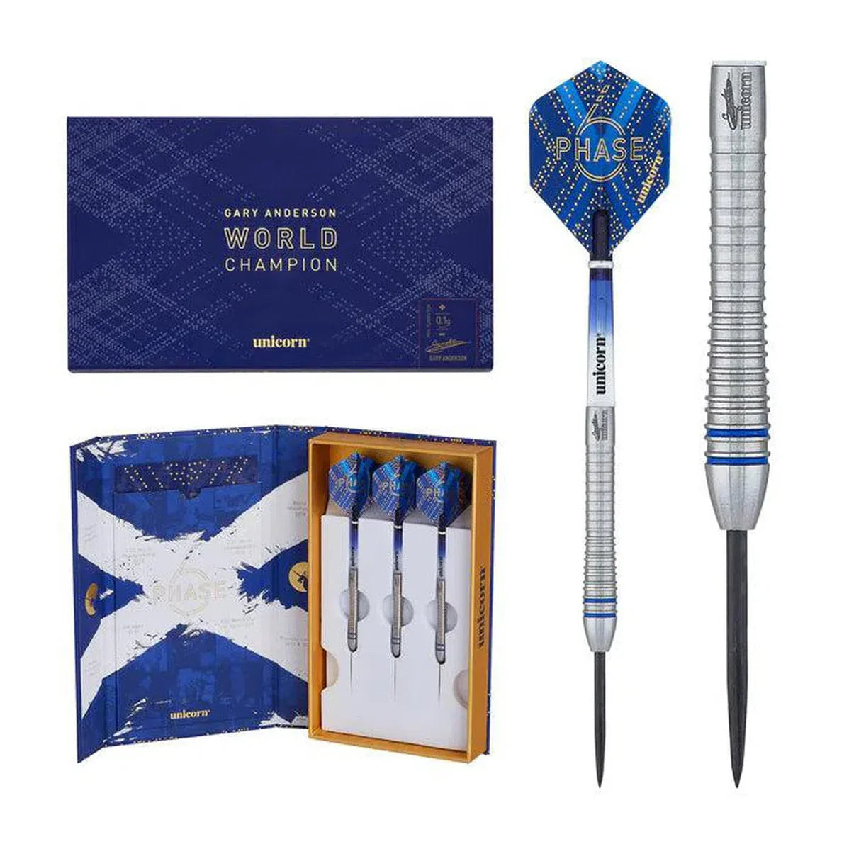 Unicorn Gary Anderson World Champion Phase 6 90% Tungsten Steel Tip Dart Set