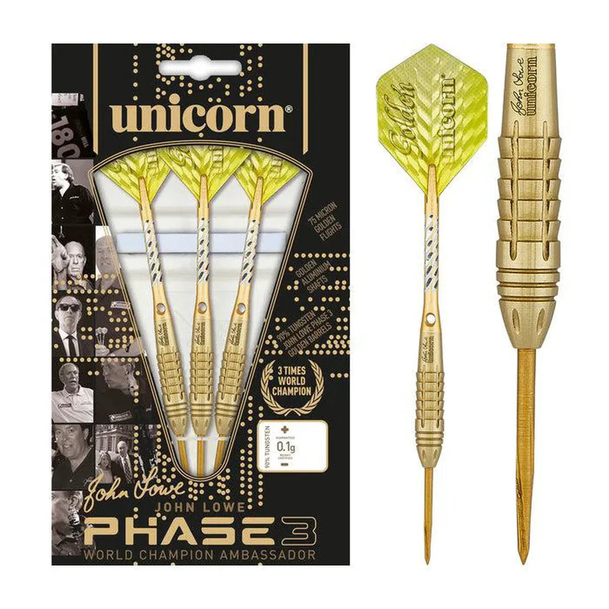 Unicorn John Lowe World Champion Phase 3 90% Tungsten Steel Tip Dart Set