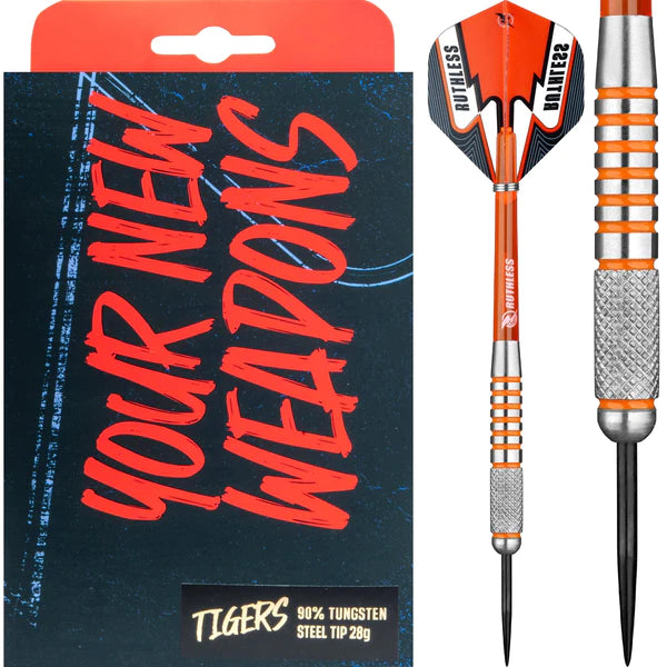 Ruthless Tigers Darts - 90% Steel Tip Tungsten - Front Knurl - 28g image 0